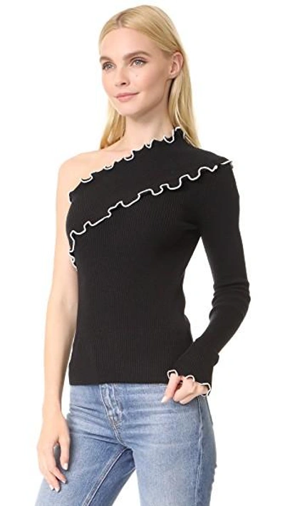 Shop Msgm One Shoulder Sweater In Black/white