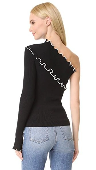 Shop Msgm One Shoulder Sweater In Black/white