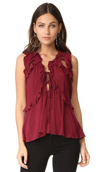 Iro Azna Ruffled Tie-front Blouse Top, Red In Burgundy