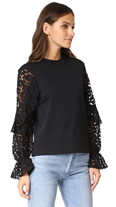 Shop See By Chloé Lace Sleeve Pullover In Black
