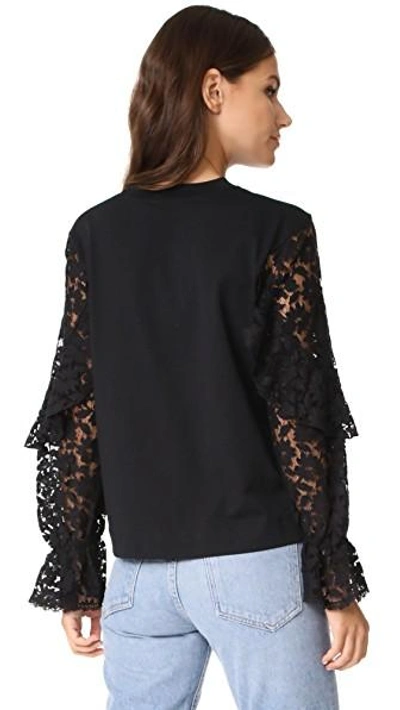 Shop See By Chloé Lace Sleeve Pullover In Black