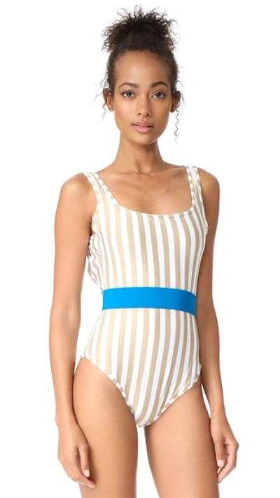 Diane Von Furstenberg Striped Classic One-piece Swimsuit, White Multi In White/gold/turquoise