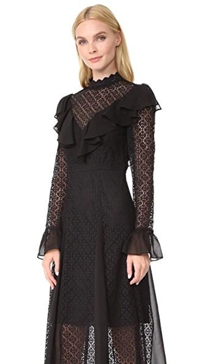 Shop Temperley London Prairie Lace Ruffle Dress In Black