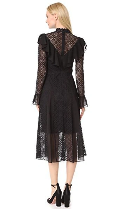 Shop Temperley London Prairie Lace Ruffle Dress In Black