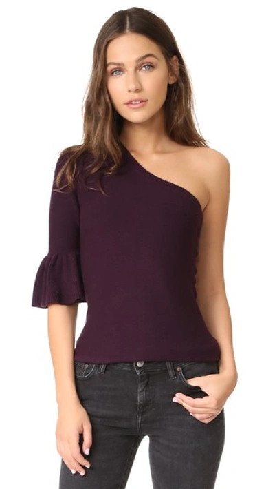 Rebecca Minkoff Wappo Cashmere-cotton One-shoulder Top In Deep Wine