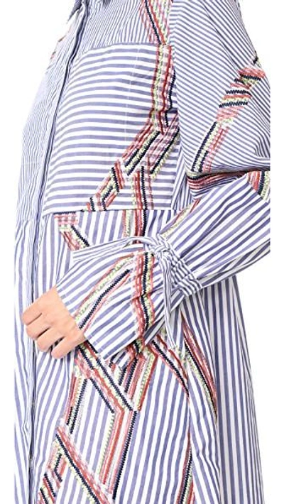 Shop Tanya Taylor Embroidered Menswear Stripe Charlee Dress In Blue/white