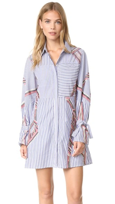 Tanya Taylor Embroidered Menswear Stripe Charlee Dress In Blue/white