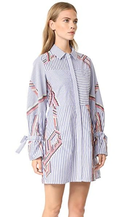 Shop Tanya Taylor Embroidered Menswear Stripe Charlee Dress In Blue/white