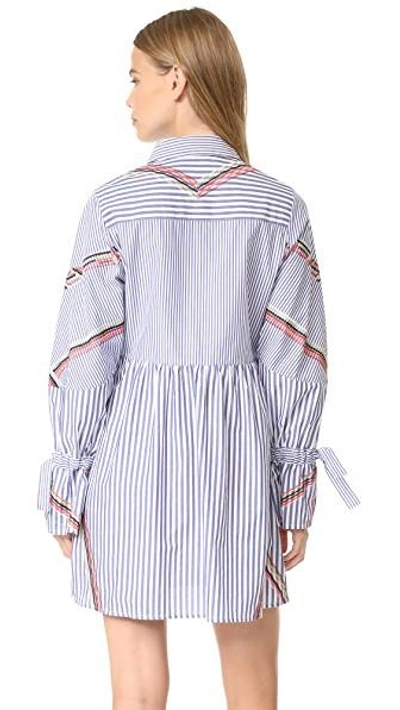 Shop Tanya Taylor Embroidered Menswear Stripe Charlee Dress In Blue/white