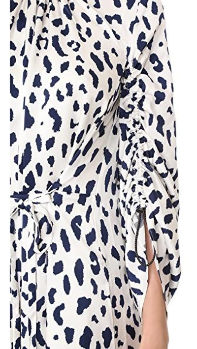 Shop Tibi Sculpted Sleeve Dress In Ivory/navy Multi