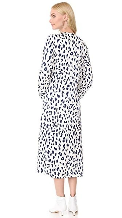 Shop Tibi Sculpted Sleeve Dress In Ivory/navy Multi