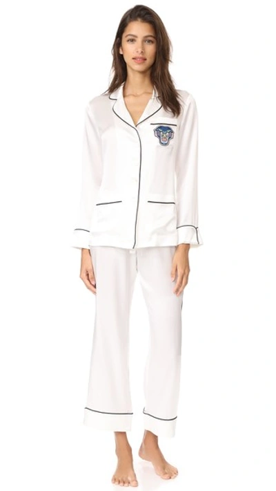 Olivia Von Halle Coco Tiffany Long Silk Pajama Set In Ivory