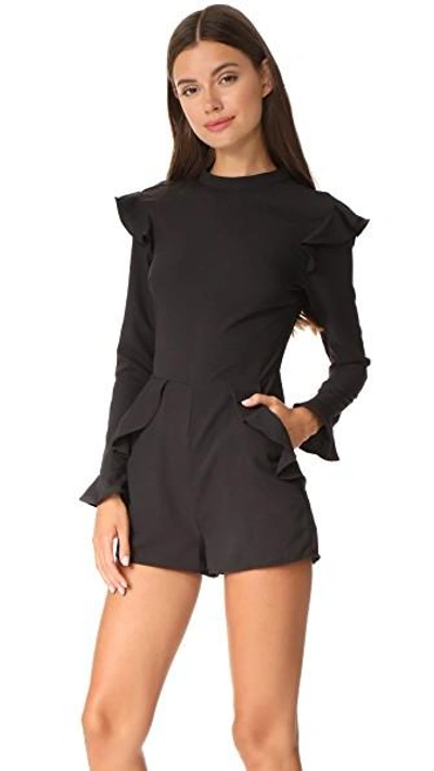 Shop English Factory Long Sleeve Ruffle Romper In Black