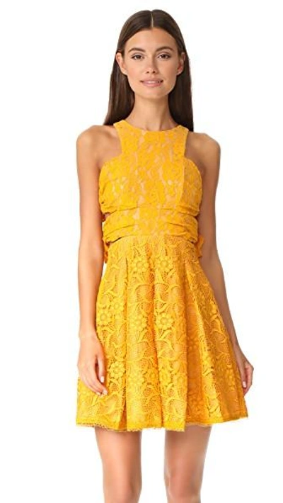 Shop Three Floor Floral Waves Dress In Saffron