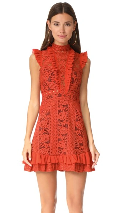 Three Floor Sienna Ruffles A-line Dress In Rust Red