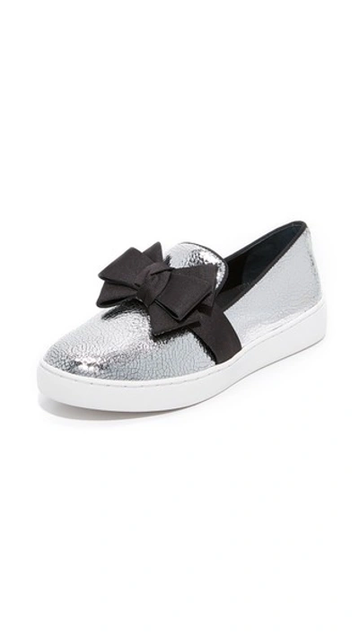 Michael Kors Val Metallic Leather Skate Sneakers In Silver