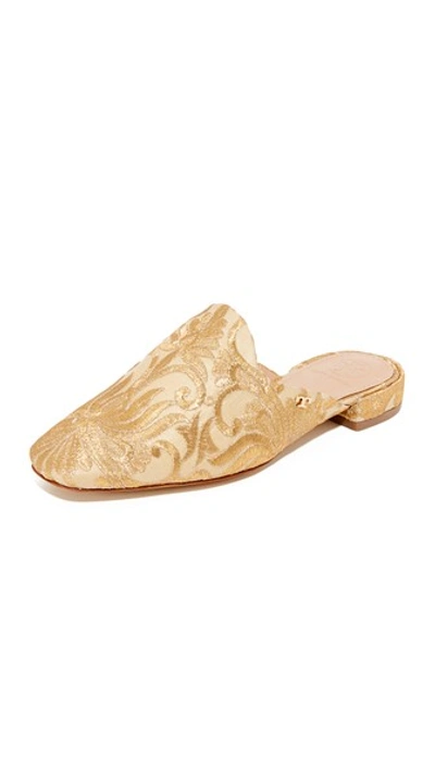 Tory Burch Carlotta Metallic Embroidered Flat Mule In Beige/gold