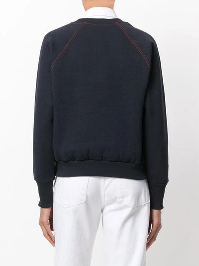 Shop Burberry Embroidered Cotton Blend Jersey Sweatshirt In Blue