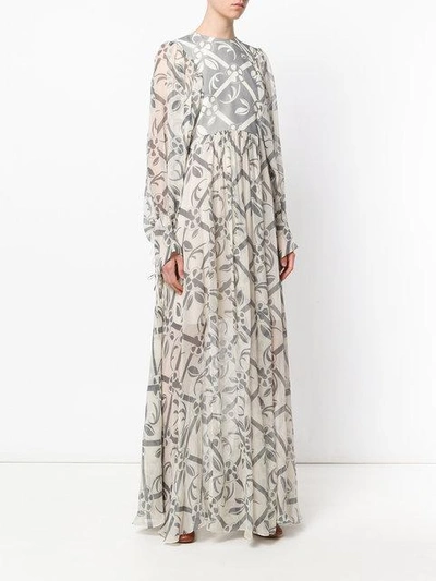 Shop Chloé Floral Print Flared Maxi Dress - Grey