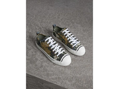 Shop Burberry Perforated Check Leather Trainers In Optic White