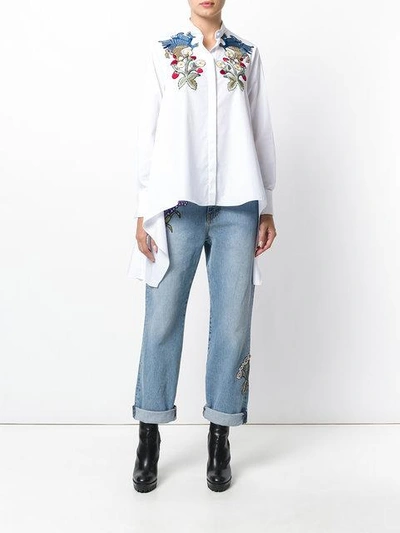 Shop Alexander Mcqueen Floral Embroidered Straight-leg Jeans In Blue