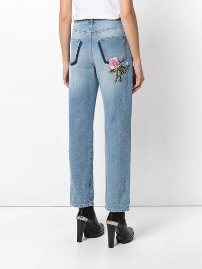 Shop Alexander Mcqueen Floral Embroidered Straight-leg Jeans In Blue