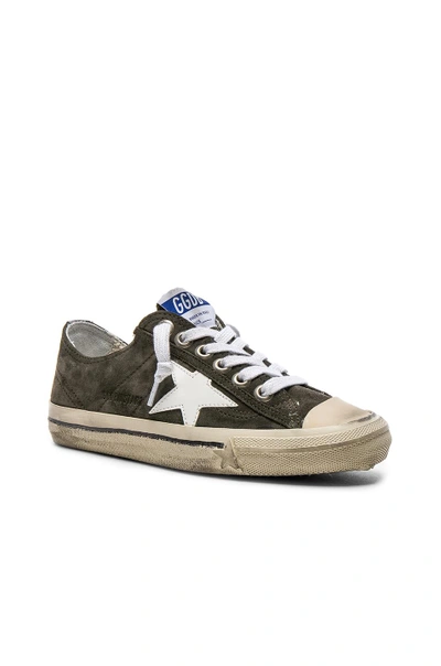 Shop Golden Goose Suede V Star 2 Sneakers In Military Green & White Patent Star