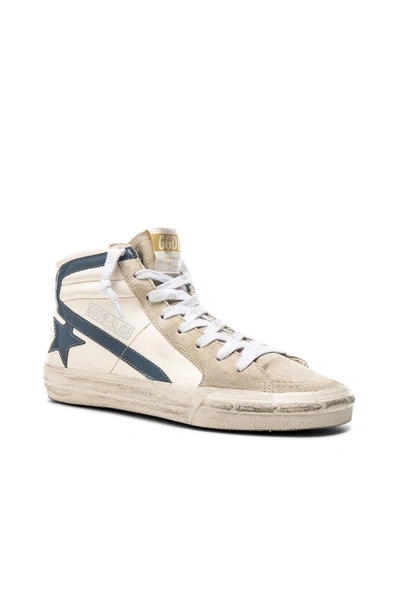 Shop Golden Goose Leather Slide Sneakers In Cream & Grey Patent Star