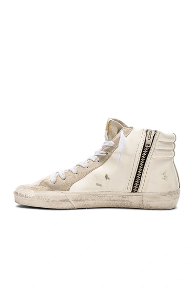 Shop Golden Goose Leather Slide Trainers In Cream & Grey Patent Star