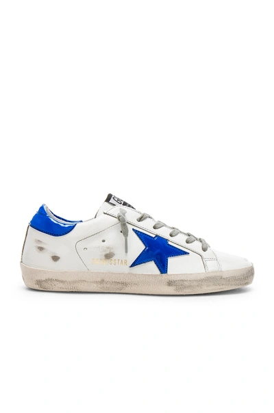 Shop Golden Goose Leather Superstar Sneakers In White & Blue Fluo Star