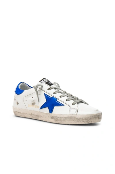 Shop Golden Goose Leather Superstar Sneakers In White & Blue Fluo Star