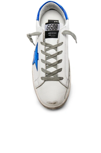 Shop Golden Goose Leather Superstar Sneakers In White & Blue Fluo Star
