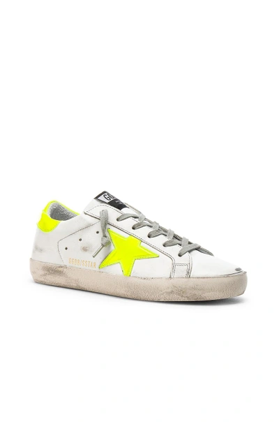 Shop Golden Goose Leather Superstar Sneakers In White, Yellow, Neon. In White & Yellow Fluo Star