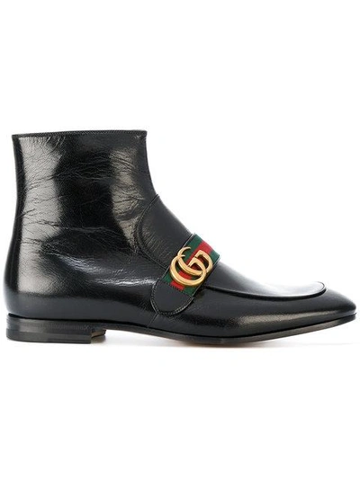 Shop Gucci - Web Trim Ankle Boots  In Black