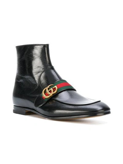 Shop Gucci - Web Trim Ankle Boots  In Black