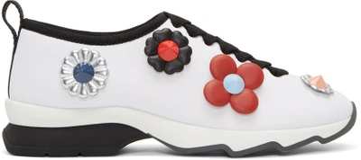 Shop Fendi White Neoprene Flowerland Sneakers