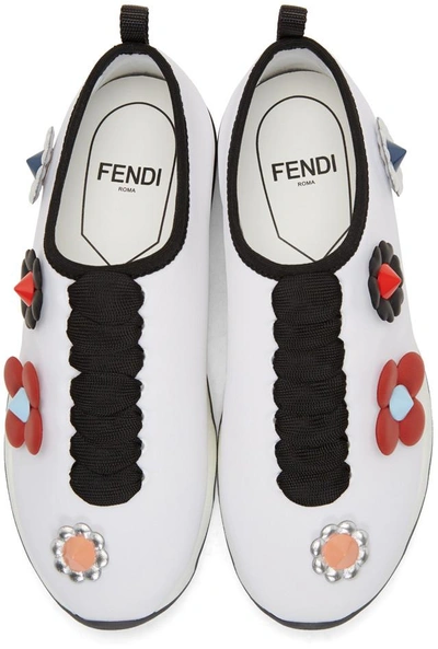 Shop Fendi White Neoprene Flowerland Sneakers