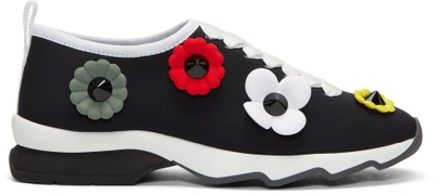 Shop Fendi Black Neoprene Flowerland Sneakers