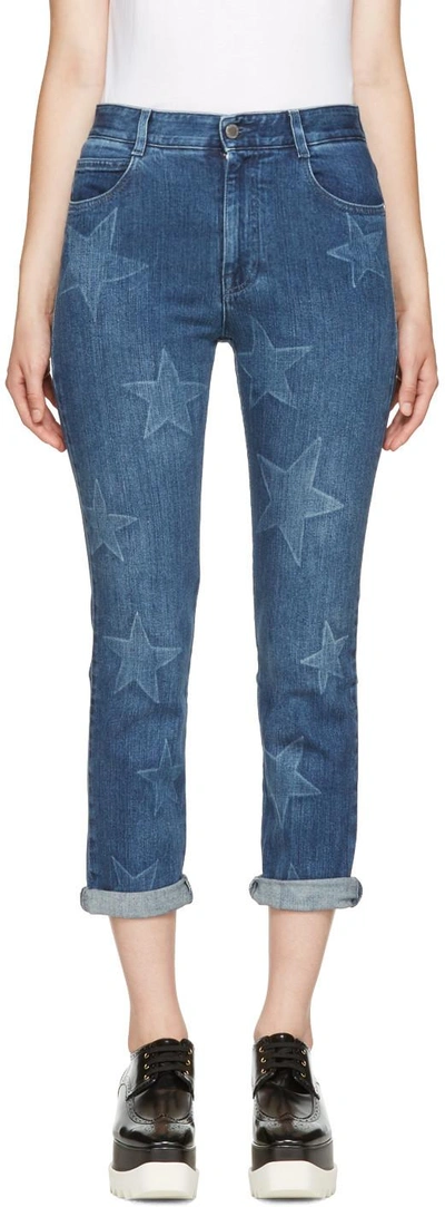 Shop Stella Mccartney Blue Stars Cropped Boyfriend Jeans