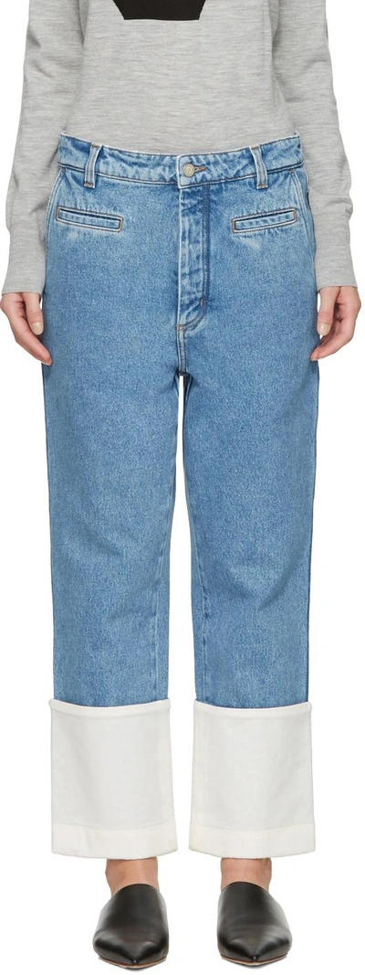 Loewe Fisherman Cotton Poplin-paneled Cropped Boyfriend Jeans In Blue |  ModeSens