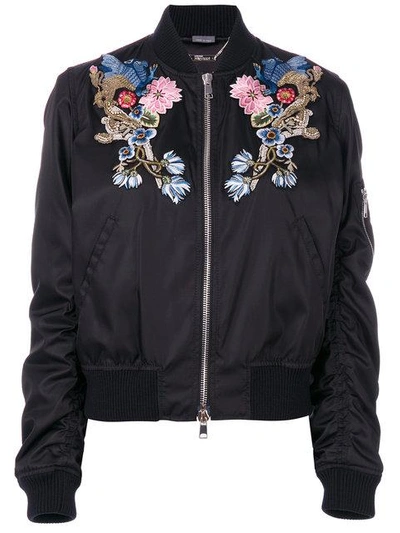 Shop Alexander Mcqueen Floral And Gryphon Embroidered Bomber Jacket - Black