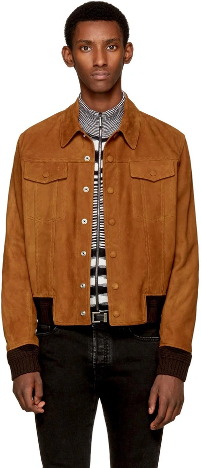 Shop Saint Laurent Brown Suede 'jean' Jacket