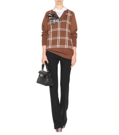 Shop Miu Miu Embellished Wool Sweater In Brown