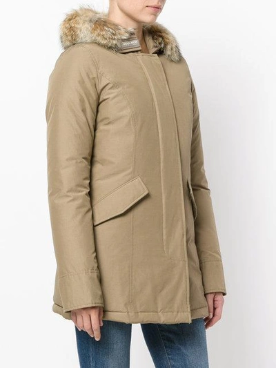 Shop Woolrich Feather Hooded Coat In Neutrals
