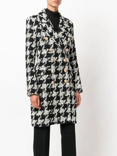 Shop Balmain Houndstooth Tweed Coat In Black