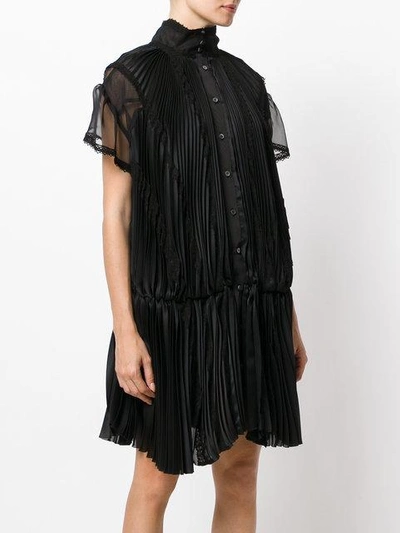 Shop Sacai Pleated And Crochet Detail Dress