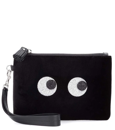 Anya Hindmarch Glitter Eye Small Velvet Pouch In Llack