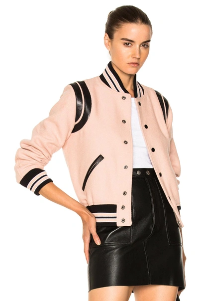 Shop Saint Laurent Teddy Bomber Jacket In Stripes,pink