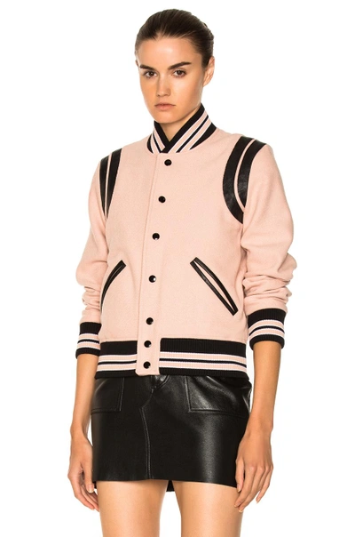 Shop Saint Laurent Teddy Bomber Jacket In Stripes,pink