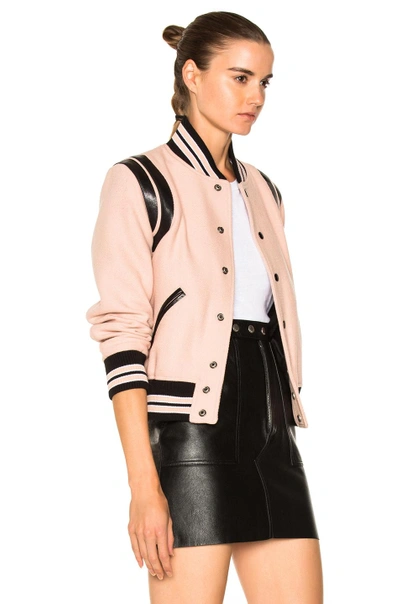 Shop Saint Laurent Teddy Bomber Jacket In Stripes,pink